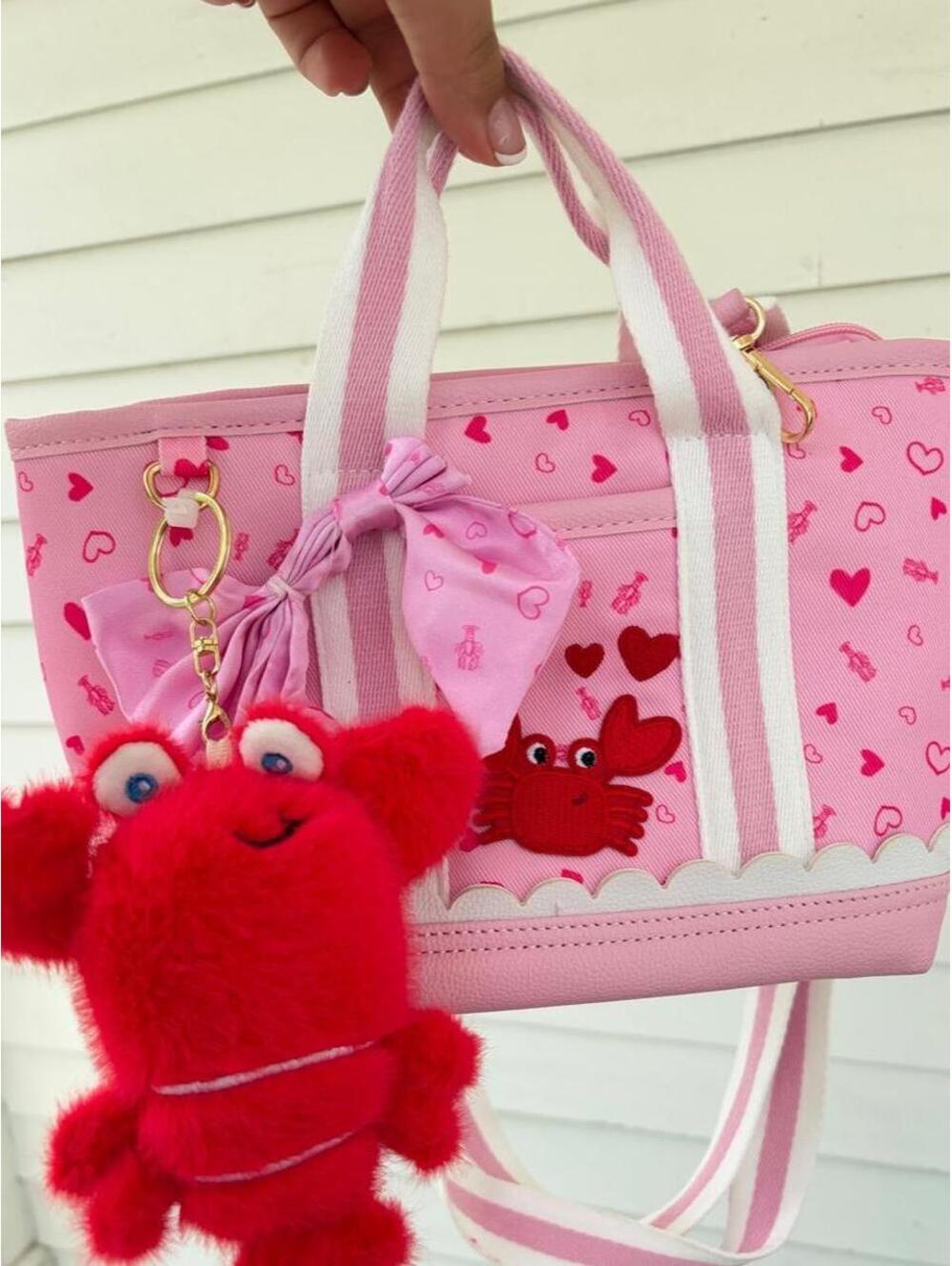 Cute pink purse, pink Crossbody Undercover Pink bag with red crab chain